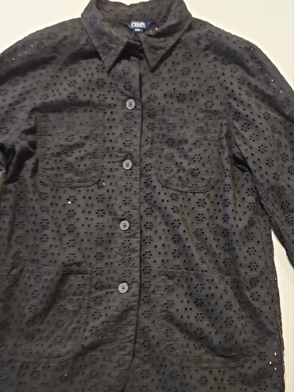 Unisex Chaps Black Eyelet Button-Front Blouse Or Light Utility Jacket 0055